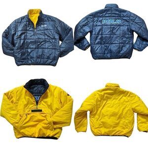 Vintage Polo Sport Ralph Lauren Puffer 1/4 Zip Jacket Pullover Mens L Reversible